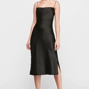 Express Cowl Neck Satin Slip Dress Midi NWOT Black
